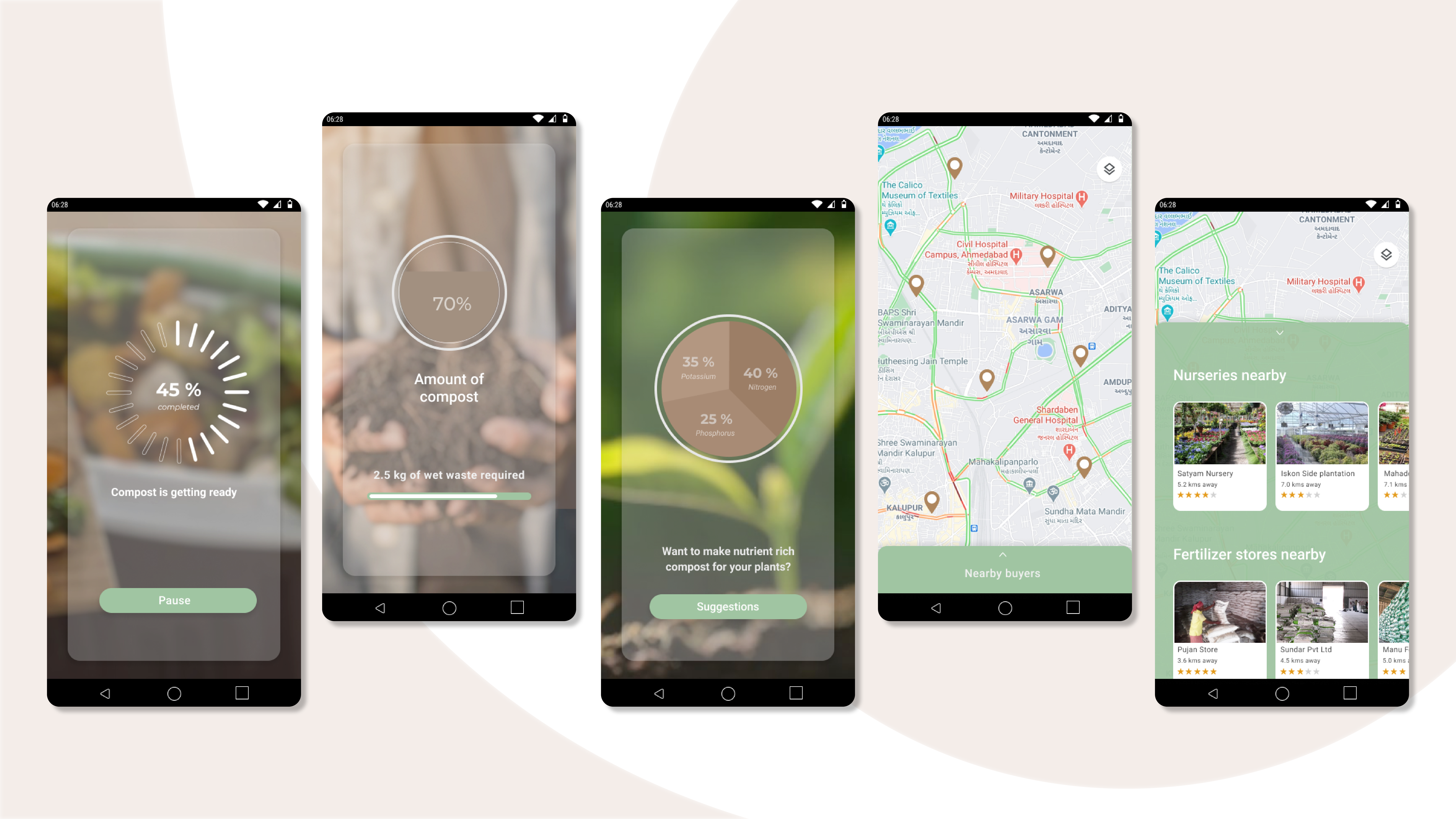Low-fidelity wireframes for the Organico app