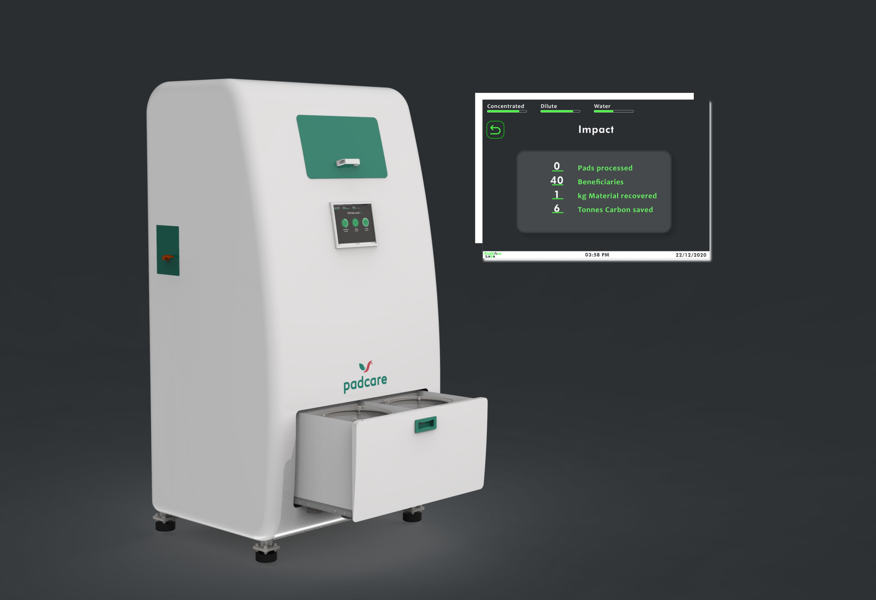 Industrial design renders of the Padcare bin