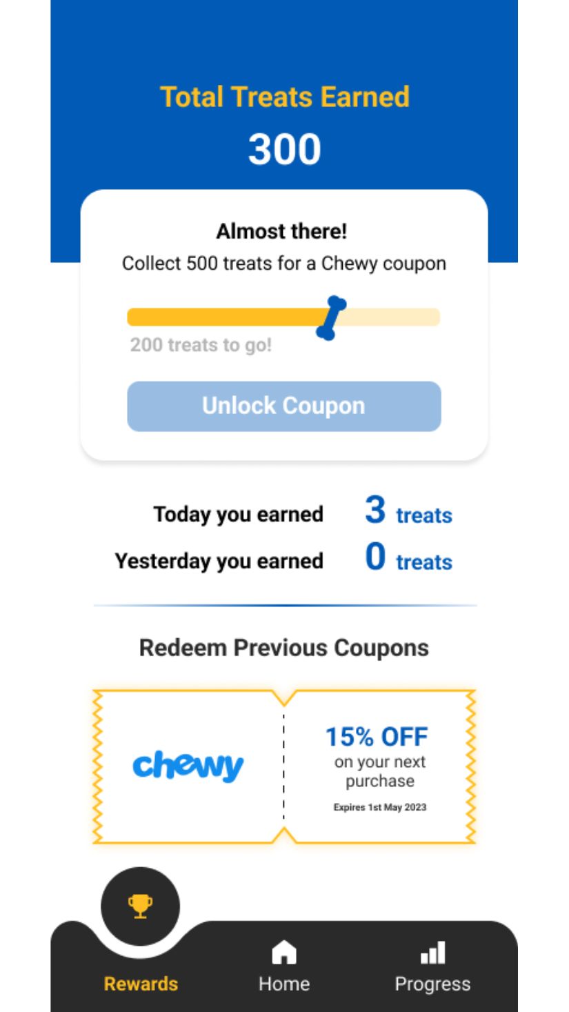 Rewards page with earned treats